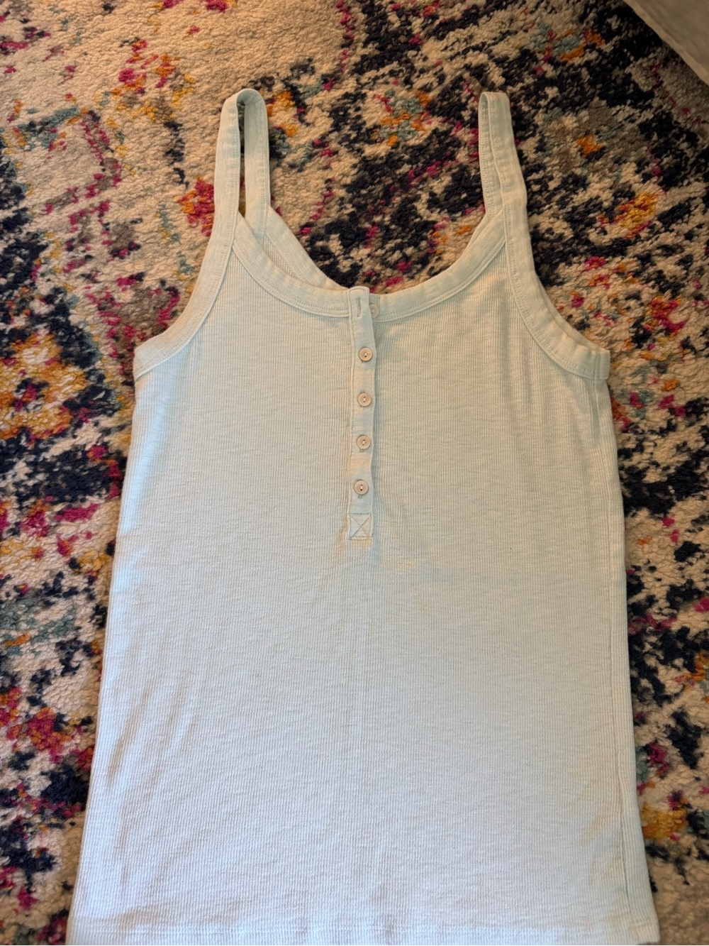 aerie Light Blue Ribbed Henley Tank Top